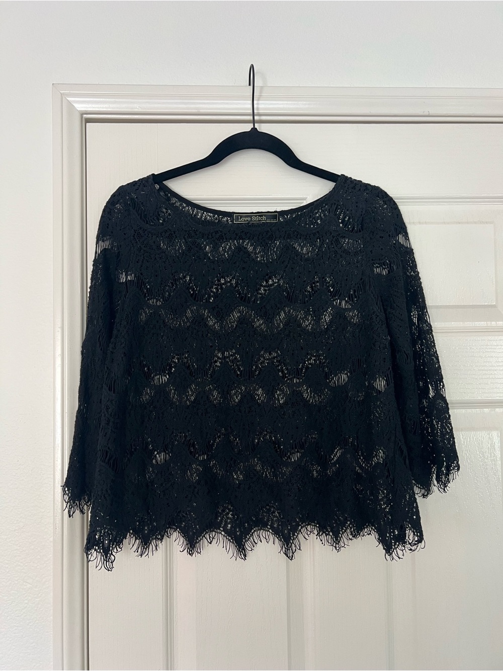 Love Stitch Black Lace Three-Quarter Sleeve Top